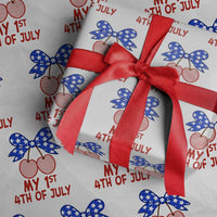 My 1st 4th of July Coquette Bow Striped Cherries Wrapping Paper Roll Preppy Patriotic Baby Girl Independence Holiday