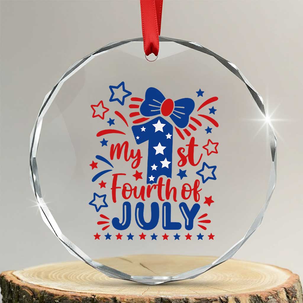 My 1st Fourth of July Patriotic Star Bow Crystal Glass Ornament Number One Festive Holiday Independence Milestone