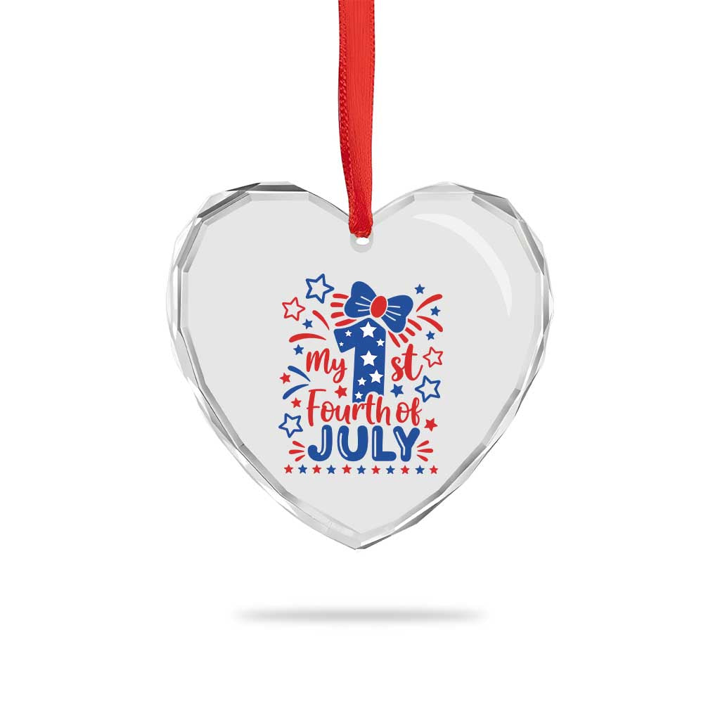 My 1st Fourth of July Patriotic Star Bow Heart Crystal Glass Ornament Number One Festive Holiday Independence Milestone