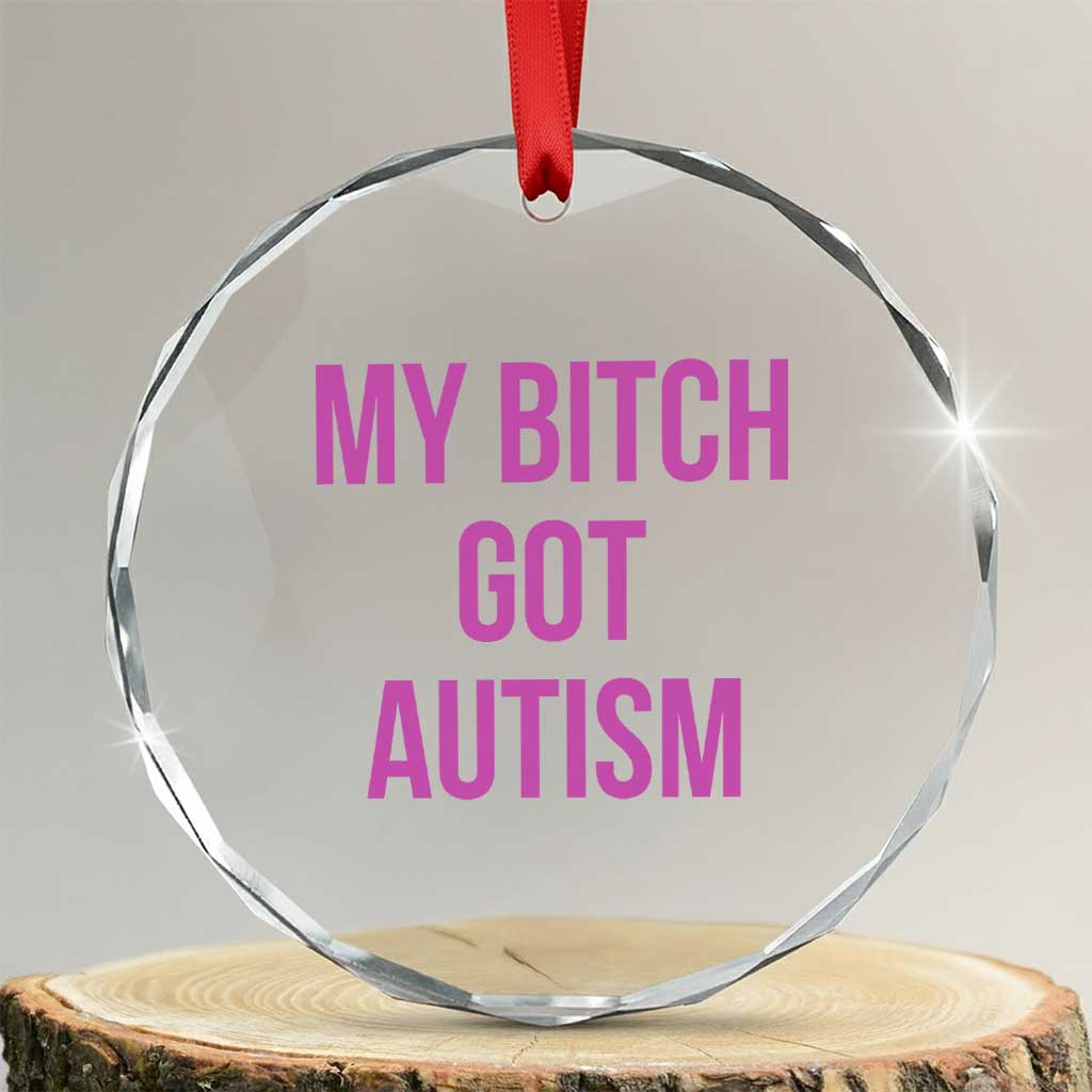 My Bitch Got Autism Crystal Glass Ornament Funny Saying Meme
