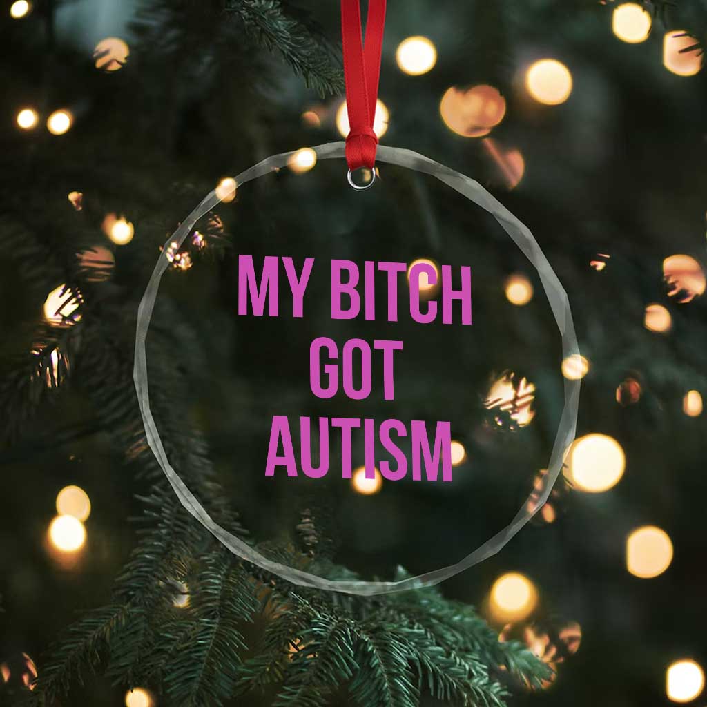 My Bitch Got Autism Crystal Glass Ornament Funny Saying Meme