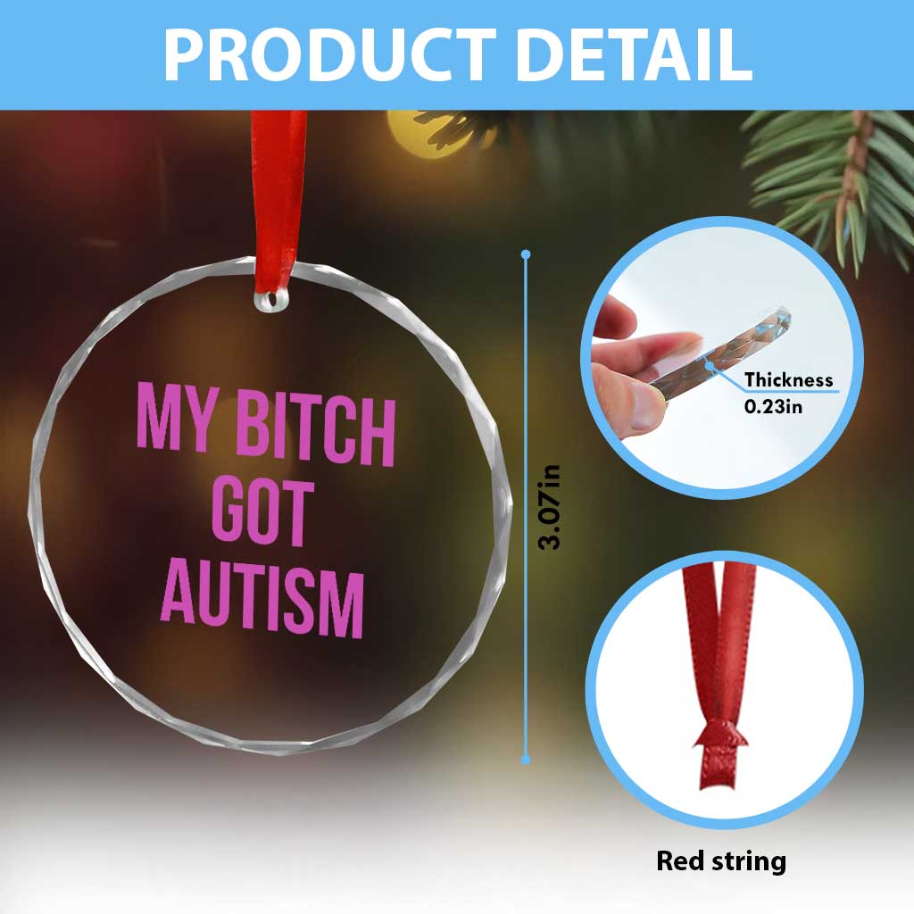 My Bitch Got Autism Crystal Glass Ornament Funny Saying Meme