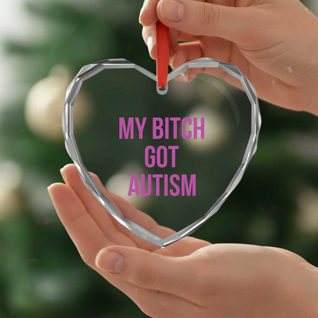 My Bitch Got Autism Heart Crystal Glass Ornament Funny Saying Meme