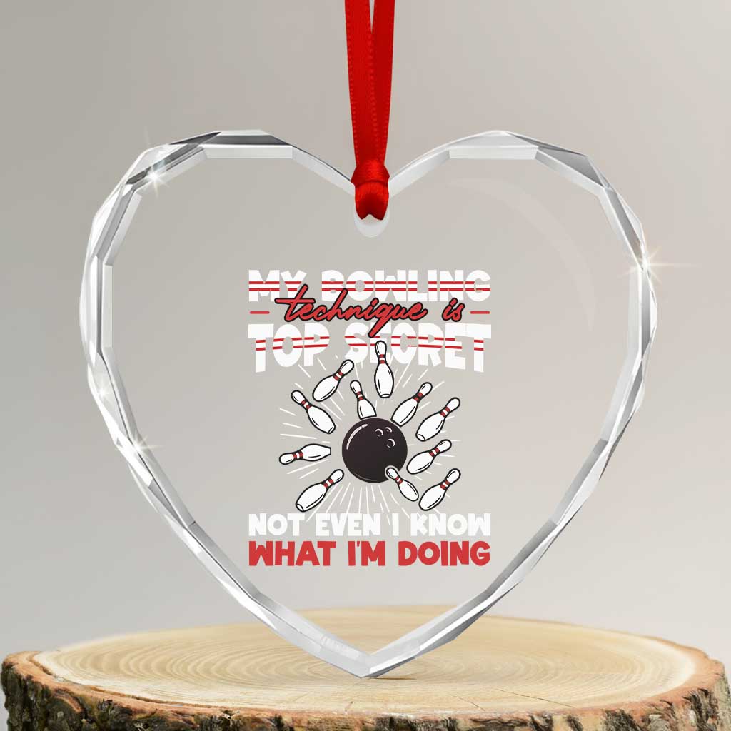 My Bowling Technique Is Top Secret Heart Crystal Glass Ornament Funny Bowler Gift - Wonder Print Shop