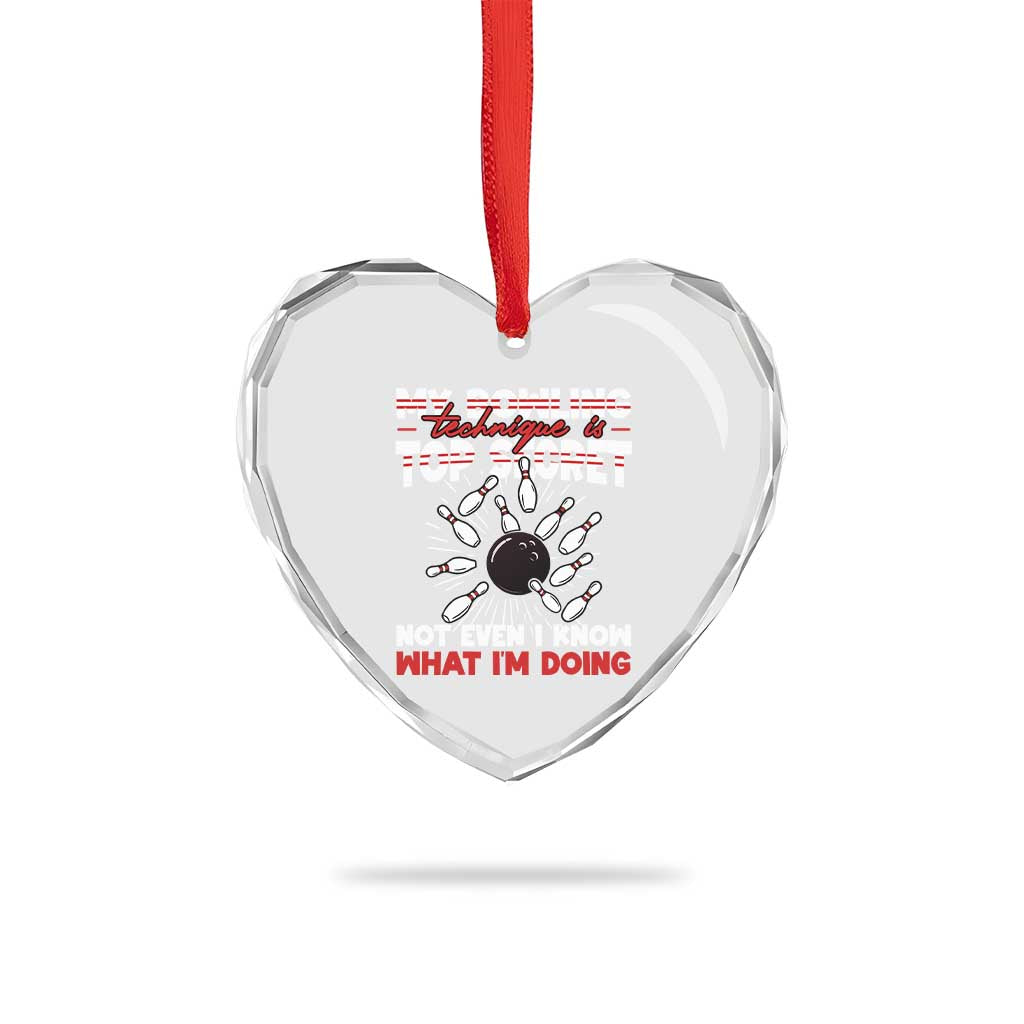 My Bowling Technique Is Top Secret Heart Crystal Glass Ornament Funny Bowler Gift - Wonder Print Shop