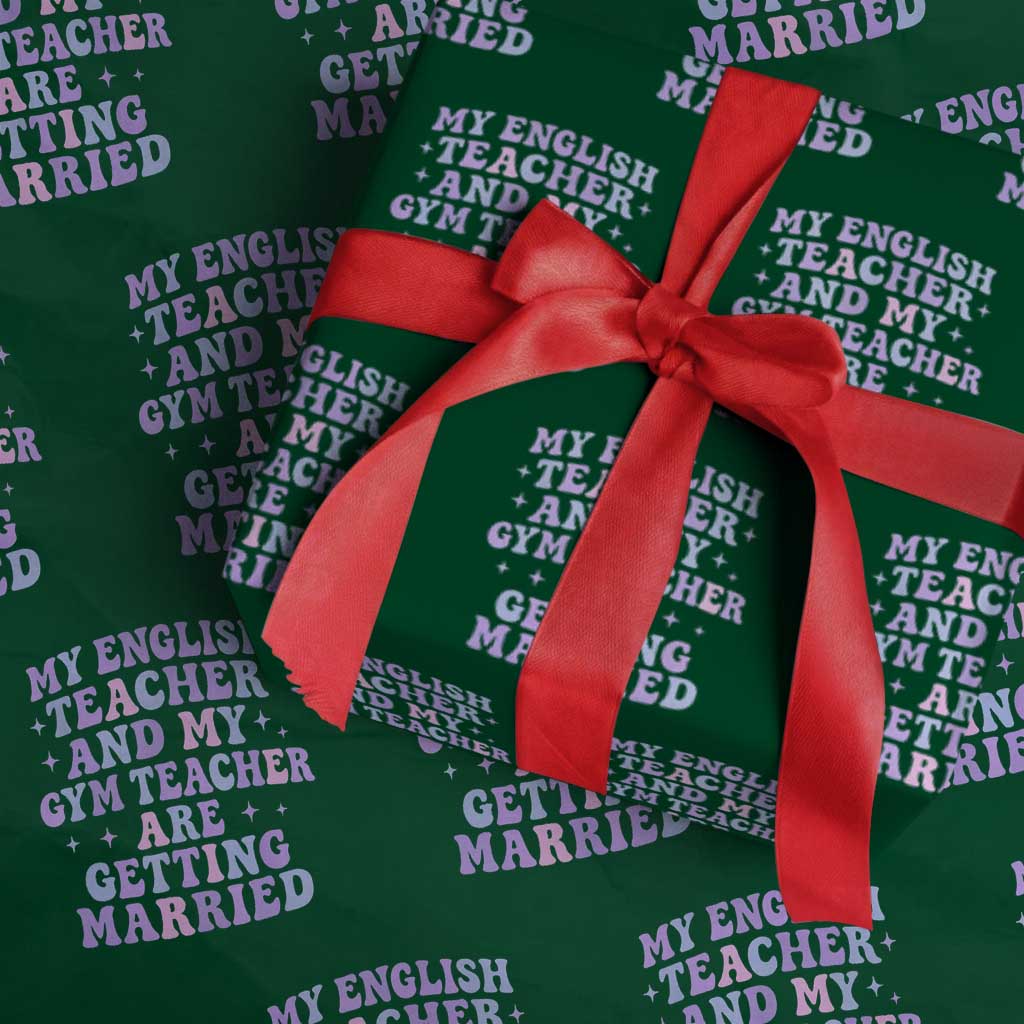 My English Teacher and Gym Teacher Are Getting Married Wrapping Paper Roll Funny Retro Groovy Love Story - Wonder Print Shop