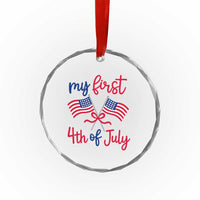 My First 4th of July Crossed American Flags Bow Crystal Glass Ornament Patriotic Baby Girl Holiday Milestone
