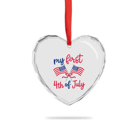 My First 4th of July Crossed American Flags Bow Heart Crystal Glass Ornament Patriotic Baby Girl Holiday Milestone