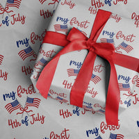 My First 4th of July Crossed American Flags Bow Wrapping Paper Roll Patriotic Baby Girl Holiday Milestone