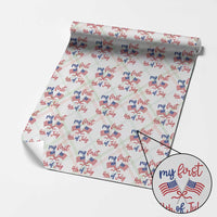 My First 4th of July Crossed American Flags Bow Wrapping Paper Roll Patriotic Baby Girl Holiday Milestone