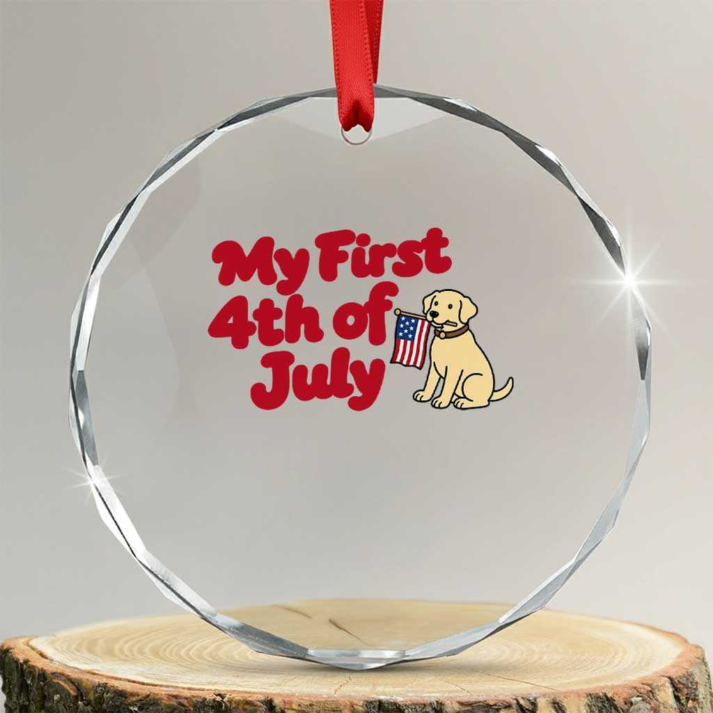 My First 4th of July Cute Golden Retriever Puppy Dog Crystal Glass Ornament American Flag Independence Holiday Milestone