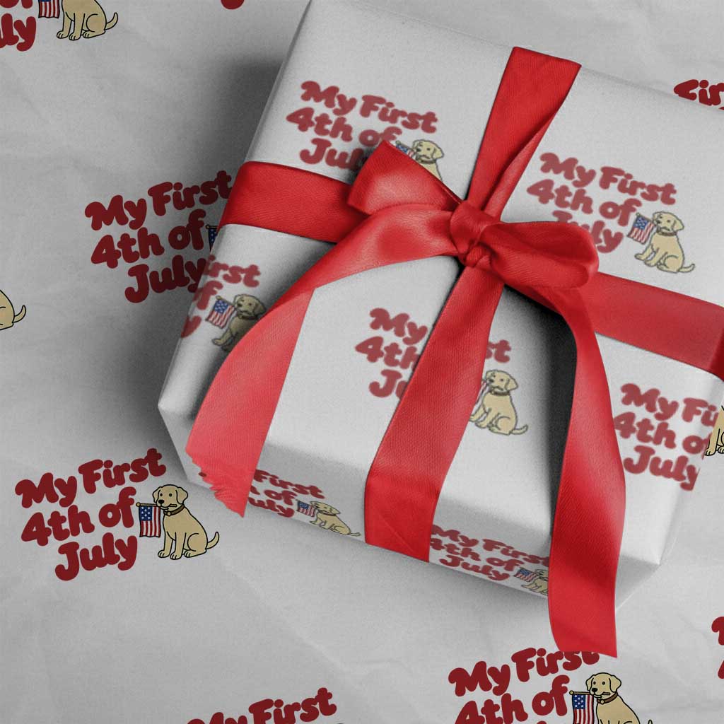 My First 4th of July Cute Golden Retriever Puppy Dog Wrapping Paper Roll American Flag Independence Holiday Milestone