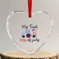 My First 4th of July Patriotic Tractor Cute Heart Crystal Glass Ornament American Flag Infant Independence Holiday Milestone