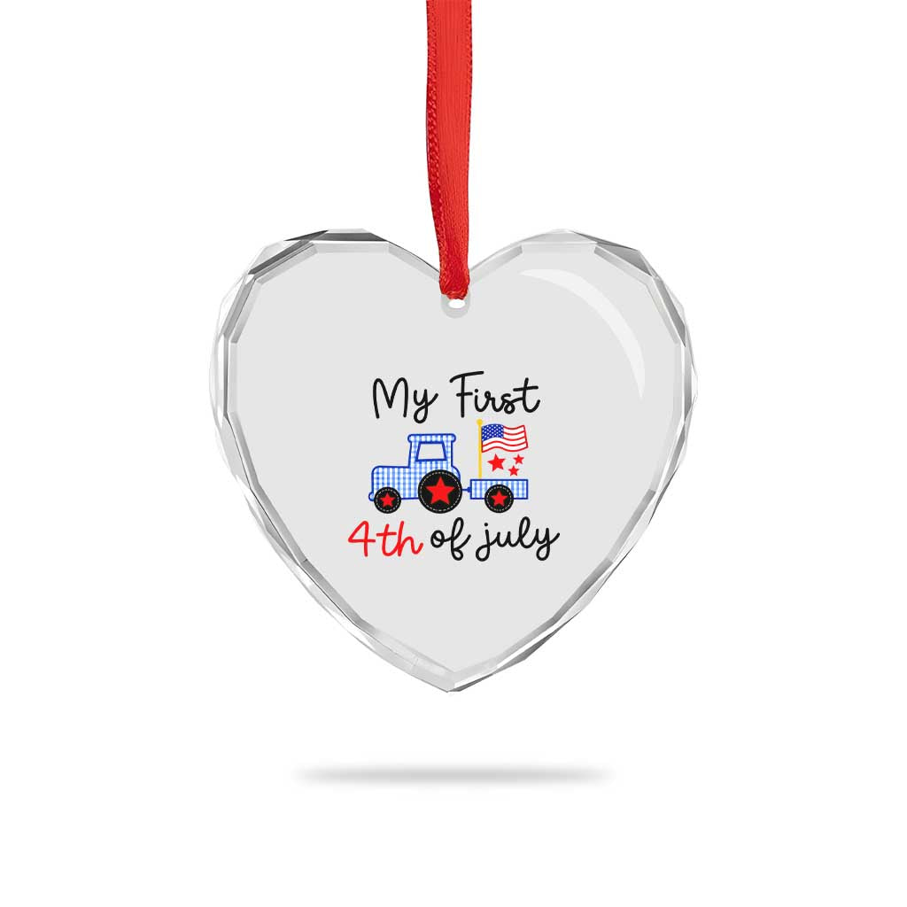 My First 4th of July Patriotic Tractor Cute Heart Crystal Glass Ornament American Flag Infant Independence Holiday Milestone