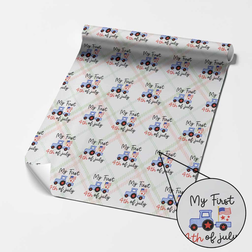 My First 4th of July Patriotic Tractor Cute Wrapping Paper Roll American Flag Infant Independence Holiday Milestone