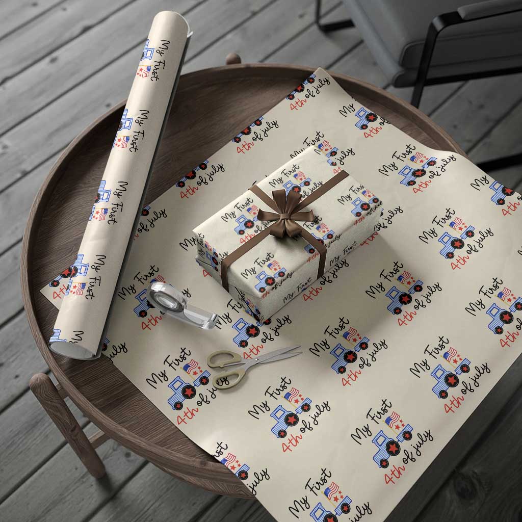 My First 4th of July Patriotic Tractor Cute Wrapping Paper Roll American Flag Infant Independence Holiday Milestone