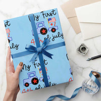 My First 4th of July Patriotic Tractor Cute Wrapping Paper Roll American Flag Infant Independence Holiday Milestone