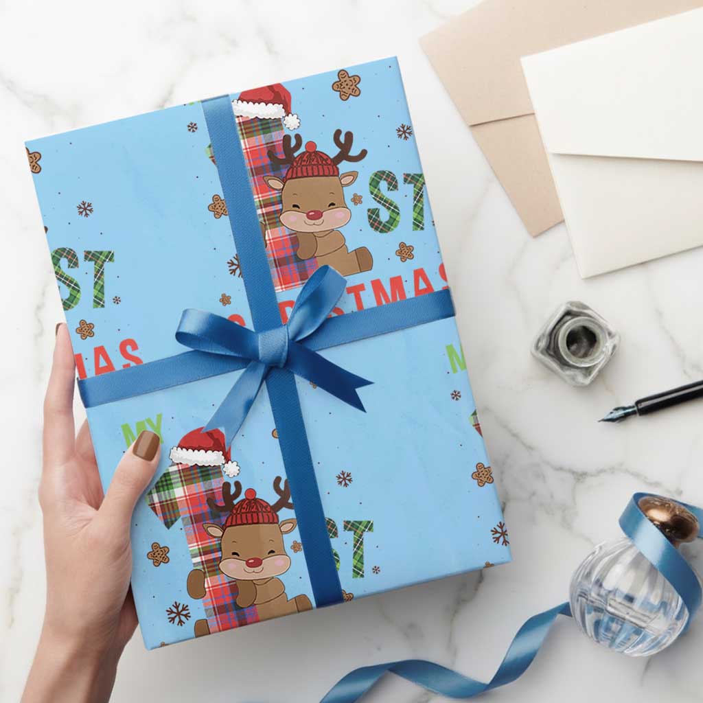 My First Christmas Cute Reindeer Santa Hat Wrapping Paper Roll - Wonder Print Shop