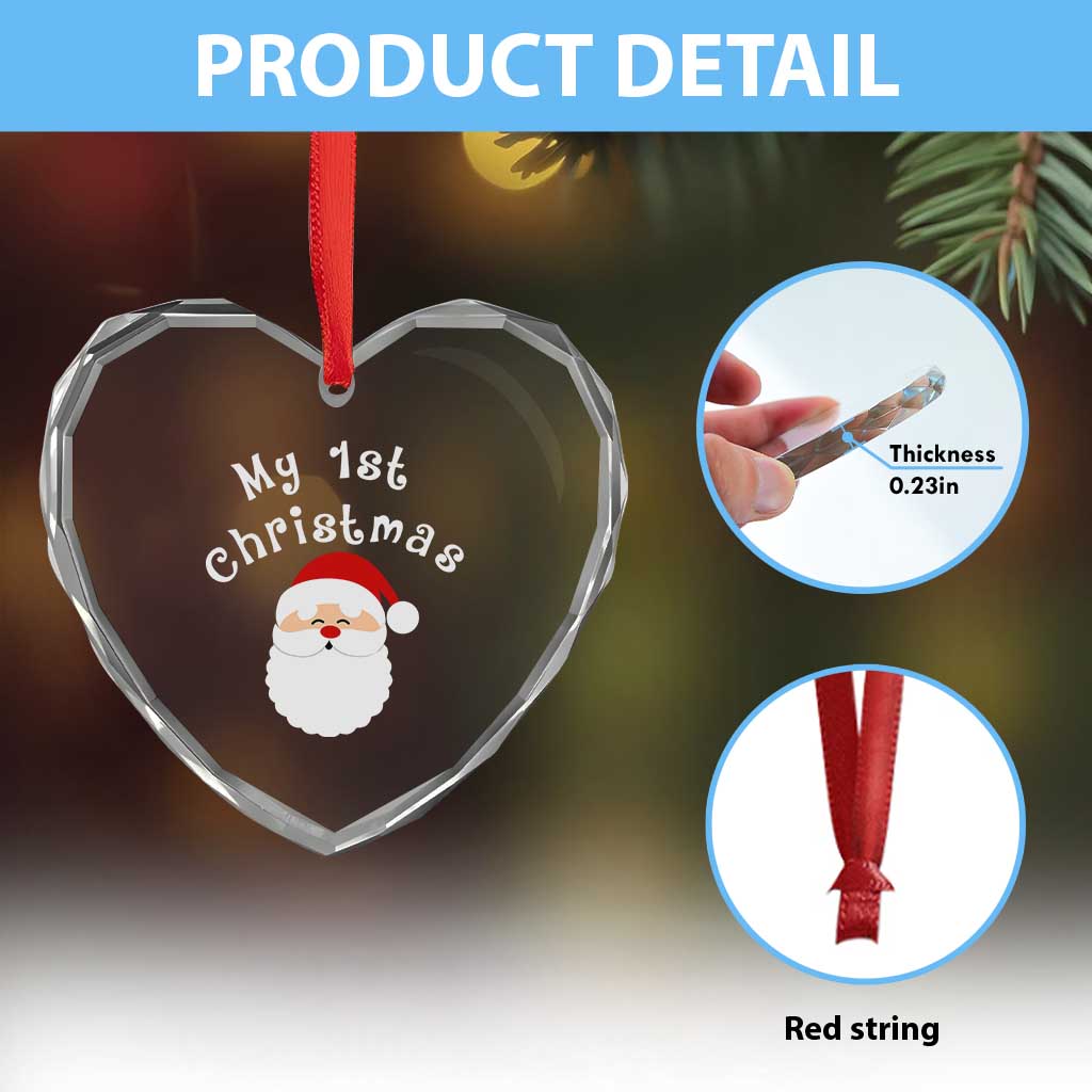 My First Christmas Heart Crystal Glass Ornament Baby's First Holiday Xmas Santa - Wonder Print Shop