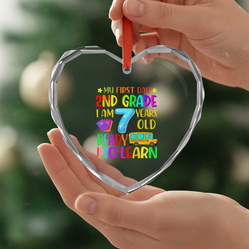 My First Day of 2nd Grade Heart Crystal Glass Ornament Ready to Learn Back to School