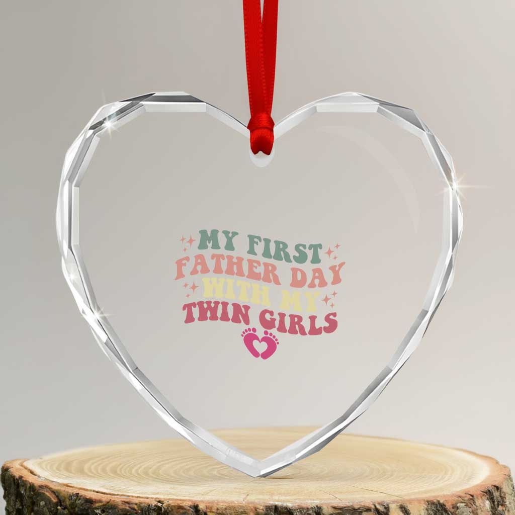 My First Fathers Day With Twin Girls Heart Crystal Glass Ornament Funny New Dad Gift