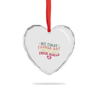 My First Fathers Day With Twin Girls Heart Crystal Glass Ornament Funny New Dad Gift