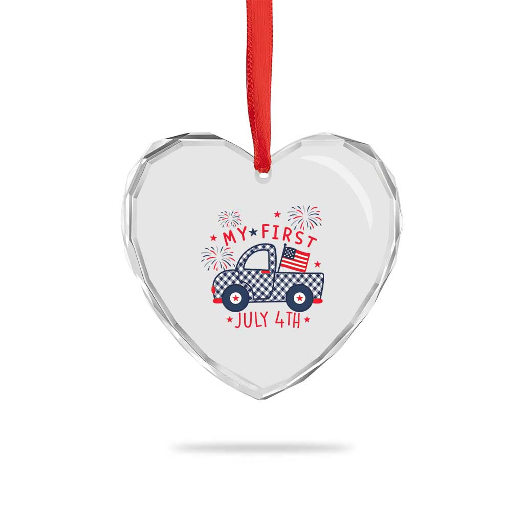 My First July 4th Gingham Vintage Truck Americana Heart Crystal Glass Ornament Patriotic Fireworks Independence Holiday Milestone