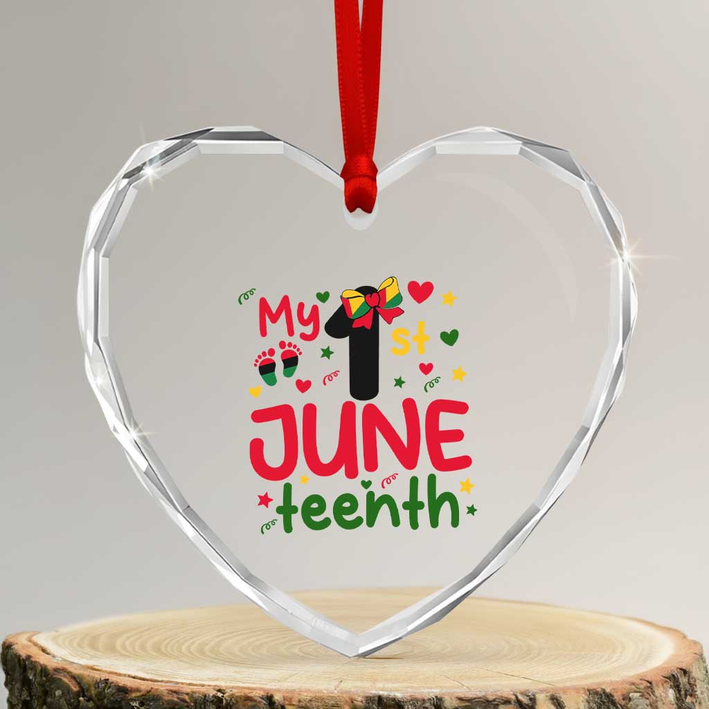 My First Juneteenth Heart Crystal Glass Ornament African American Baby Freedom Day