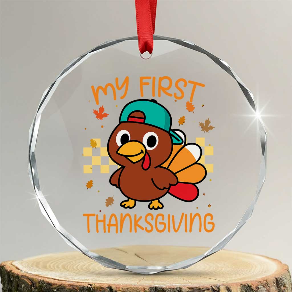 My First Thanksgiving Crystal Glass Ornament Funny Newborn Thanksgiving Turkey Boys - Wonder Print Shop