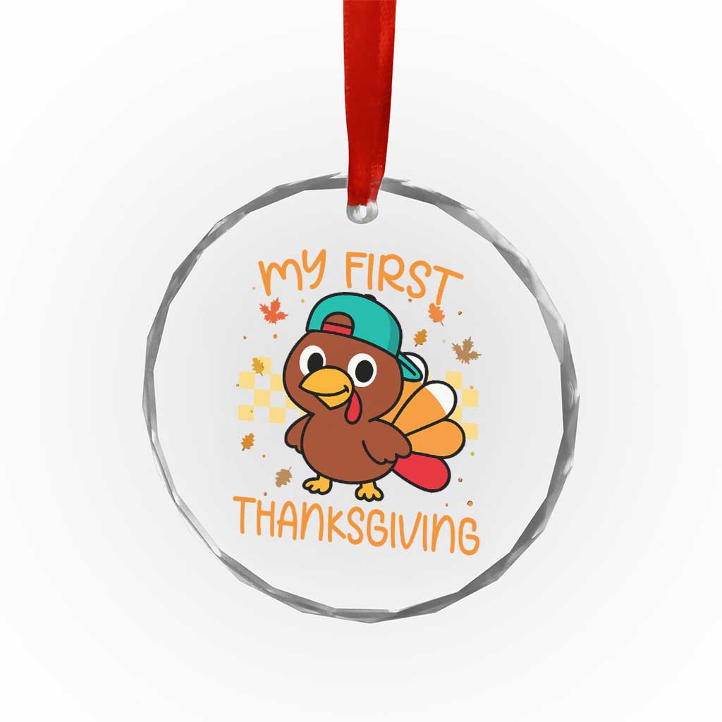 My First Thanksgiving Crystal Glass Ornament Funny Newborn Thanksgiving Turkey Boys - Wonder Print Shop