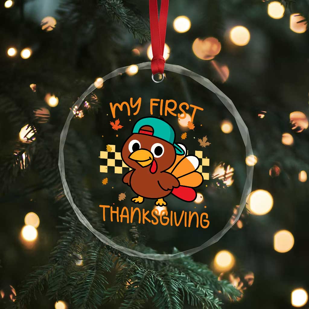 My First Thanksgiving Crystal Glass Ornament Funny Newborn Thanksgiving Turkey Boys - Wonder Print Shop