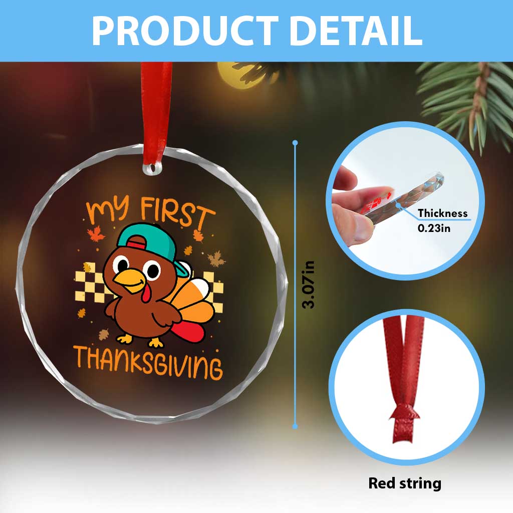 My First Thanksgiving Crystal Glass Ornament Funny Newborn Thanksgiving Turkey Boys - Wonder Print Shop