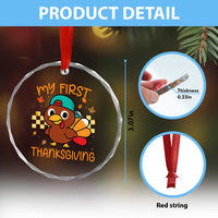 My First Thanksgiving Crystal Glass Ornament Funny Newborn Thanksgiving Turkey Boys - Wonder Print Shop