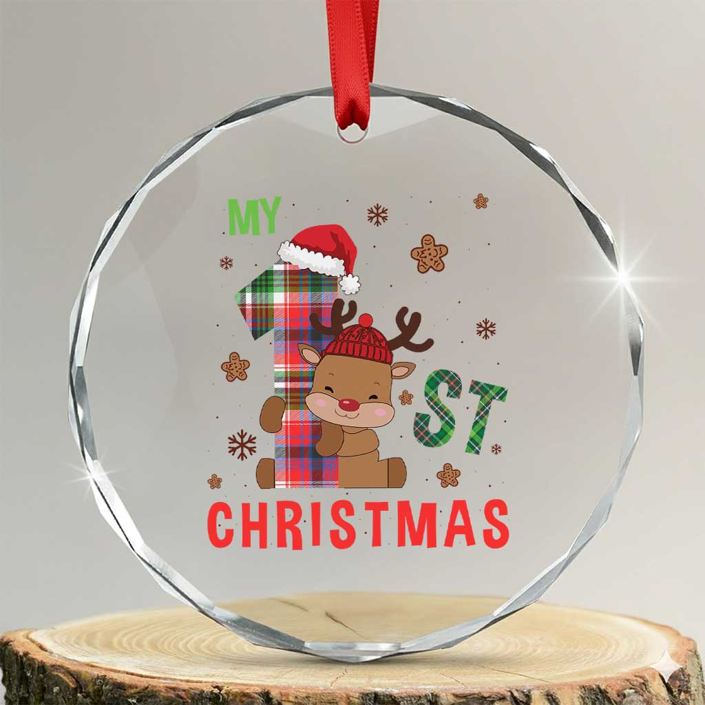My First Xmas Cute Reindeer Santa Hat Crystal Glass Ornament TS11