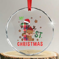 My First Xmas Cute Reindeer Santa Hat Crystal Glass Ornament TS11