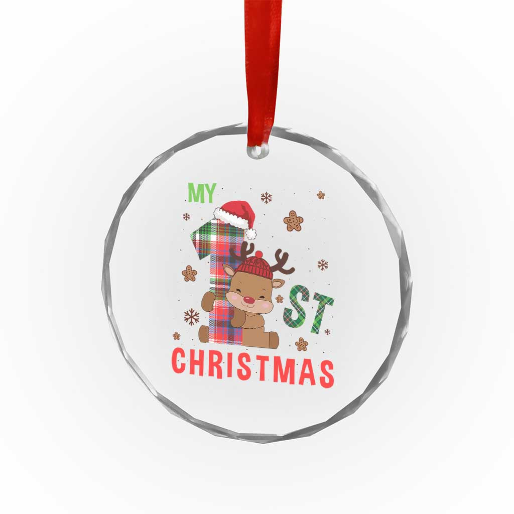 My First Xmas Cute Reindeer Santa Hat Crystal Glass Ornament TS11