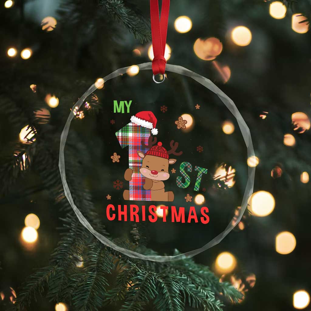 My First Xmas Cute Reindeer Santa Hat Crystal Glass Ornament TS11