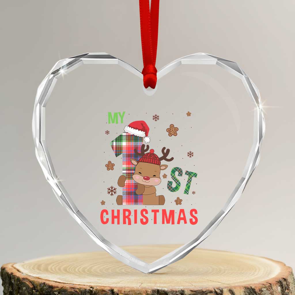 My First Xmas Cute Reindeer Santa Hat Heart Crystal Glass Ornament - Wonder Print Shop