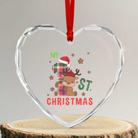 My First Xmas Cute Reindeer Santa Hat Heart Crystal Glass Ornament - Wonder Print Shop