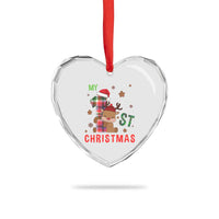 My First Xmas Cute Reindeer Santa Hat Heart Crystal Glass Ornament - Wonder Print Shop