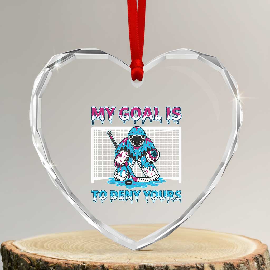 My Goal Is To Deny Yours Heart Crystal Glass Ornament Goalie Hockey Drip Art Gift - Wonder Print Shop