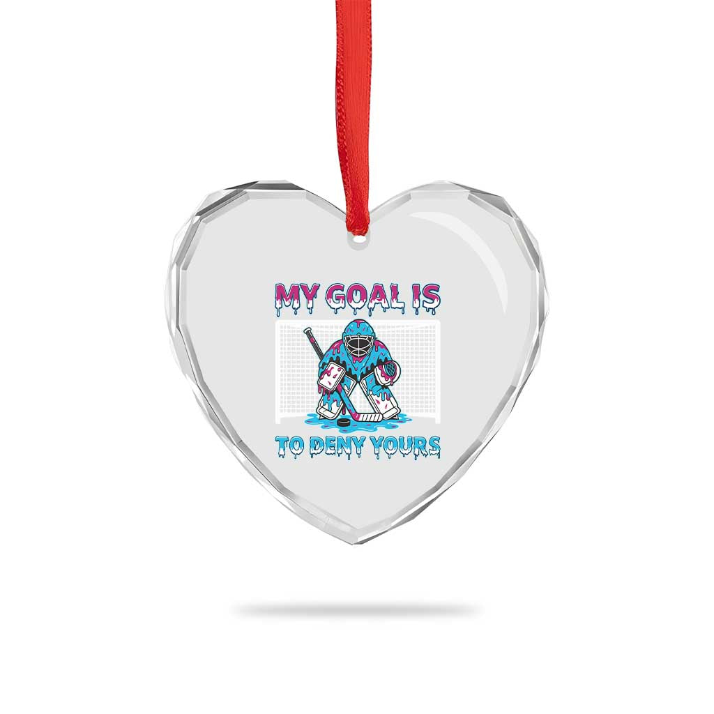 My Goal Is To Deny Yours Heart Crystal Glass Ornament Goalie Hockey Drip Art Gift - Wonder Print Shop