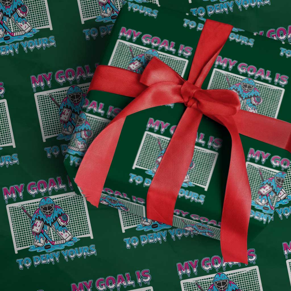 My Goal Is To Deny Yours Wrapping Paper Roll Goalie Hockey Drip Art Gift - Wonder Print Shop