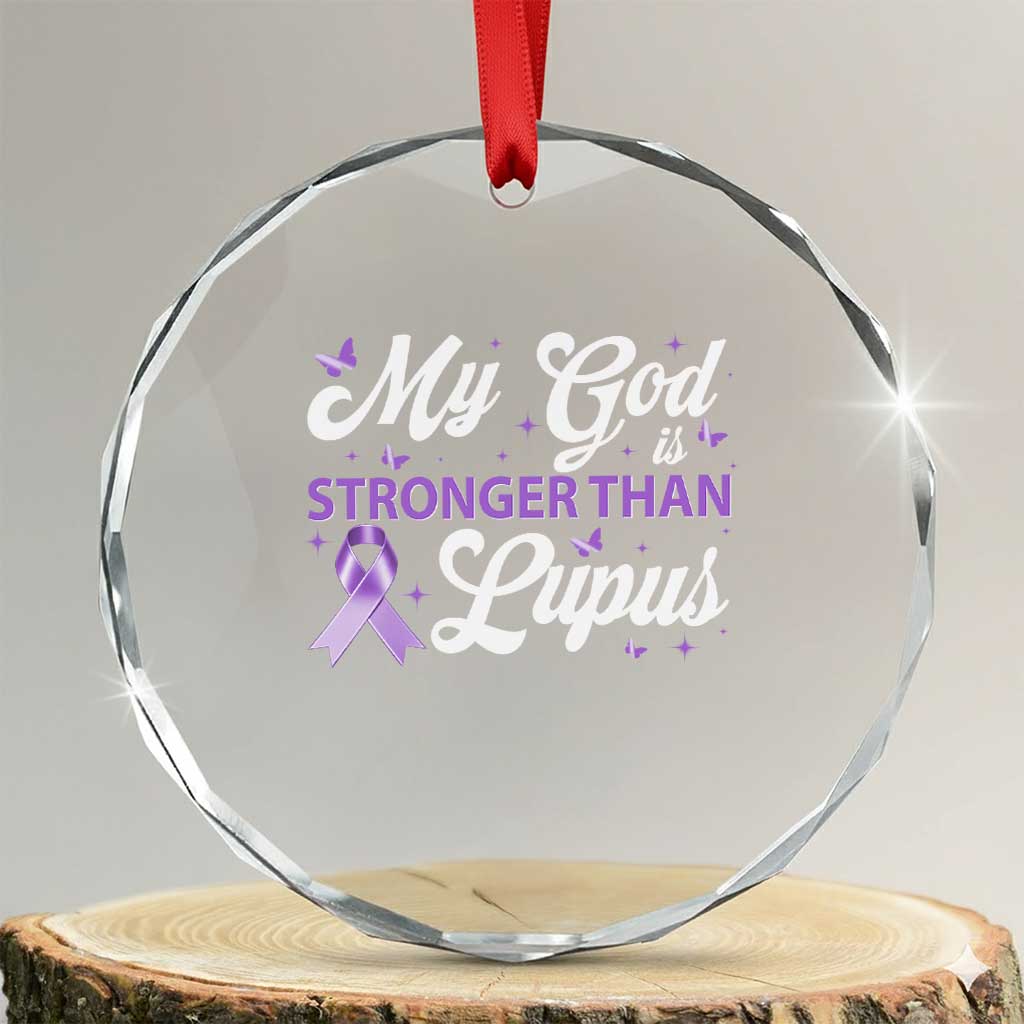 My God Is Bigger Than Lupus Crystal Glass Ornament Purple Ribbon