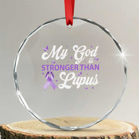 My God Is Bigger Than Lupus Crystal Glass Ornament Purple Ribbon