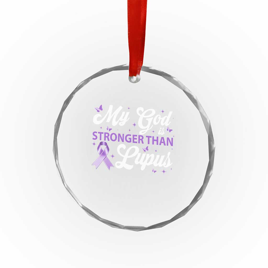 My God Is Bigger Than Lupus Crystal Glass Ornament Purple Ribbon