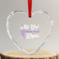 My God Is Bigger Than Lupus Heart Crystal Glass Ornament Purple Ribbon
