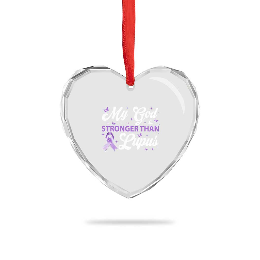 My God Is Bigger Than Lupus Heart Crystal Glass Ornament Purple Ribbon