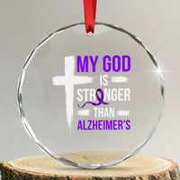 My God Is Stronger Than Alzheimers Crystal Glass Ornament Christian Purple Ribbon Faith Support