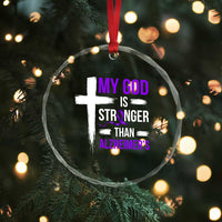 My God Is Stronger Than Alzheimers Crystal Glass Ornament Christian Purple Ribbon Faith Support
